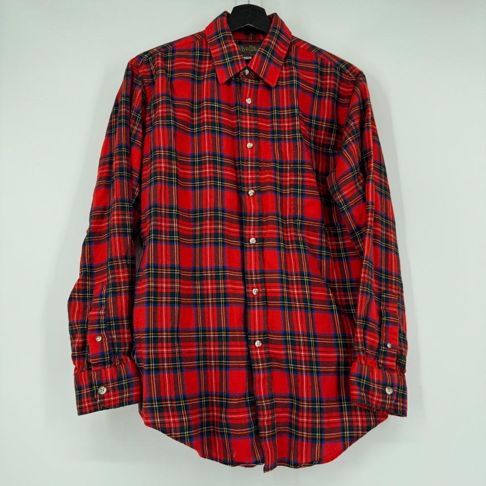 Viyella Mens Red Tartan Plaid Wool Blend Button Down Shirt Large Scotland